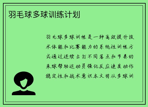 羽毛球多球训练计划